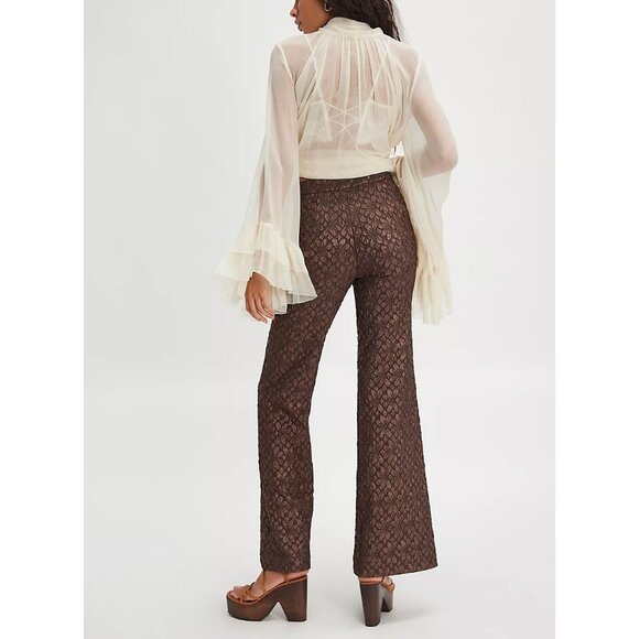 🆕 FREE PEOPLE Runaway Floral Flare Pants / French Chocolate - Picture 3 of 7